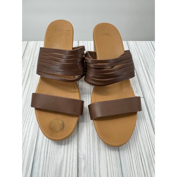 Teva 1010909 Arrabelle Brown Leather Wedge Slip On Sandal Shoes Women's 8 Summer - Picture 9 of 9